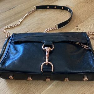 Rebecca Minkoff Black Leather & Rose Gold Crossbody Bag